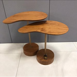 CONJUNTO DE MESA LATERAL EM MADEIRA GOTA