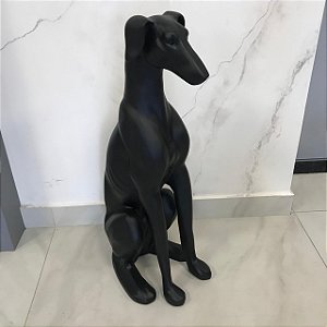 ESCULTURA CACHORRO GALGO PEQUENO  PRETO FOSCO 76CM