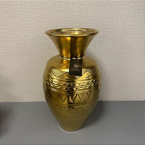 VASO DECORATIVO DE CERAMICA DOURADO COM DETALHES GRANDE