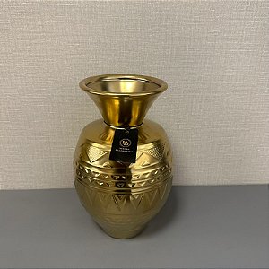 VASO DECORATIVO DE CERAMICA DOURADO COM DETALHES PEQUENO