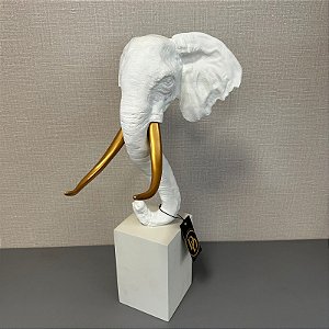ESCULTURA MAMUTE BRANCO E DOURADO