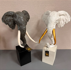 ESCULTURA MAMUTE CINZA/BRANCO OU BRANCO/DOURADO 59cm