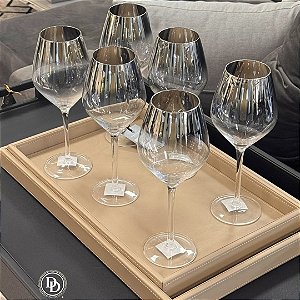 Conjunto com 6 Taças em Degrade Prata Espelhado para Vinho Branco