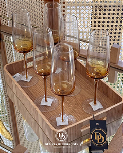 Conjunto com 6 Taças em Degrade Ambar para Champanhe 220ml