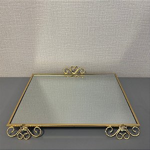 BANDEJA RETANGULAR METAL DOURADO GRANDE