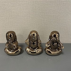 TRIO BUDAS DA SABEDORIA DOURADO FUMÊ