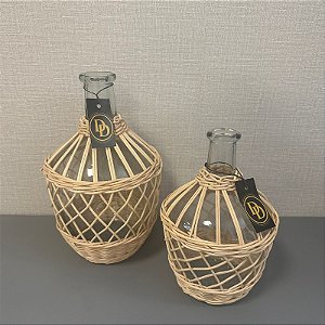 VASO EM VIDRO COM FIBRA NATURAL