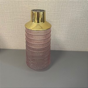 VASO DE VIDRO ROSA COM DOURADO 26CM