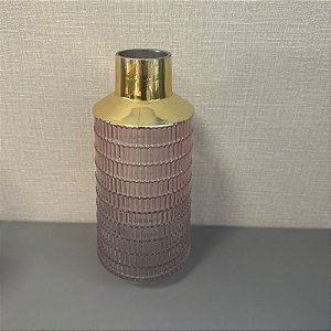 VASO DE VIDRO ROSA E DOURADO 30CM