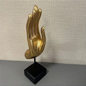 ESCULTURA PALMA MAO M DOURADA E PRETO 38CM