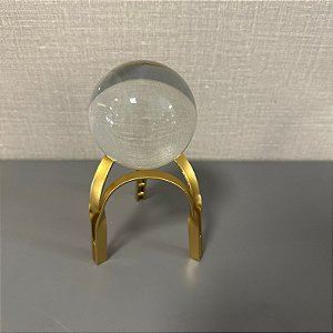 ESCULTURA DECORATIVA DOURADO COM BOLA DE CRISTAL 18CM