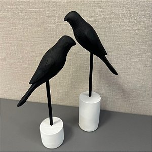ESCULTURA PASSARO EM RESINA PRETO G 35cm M 25cm