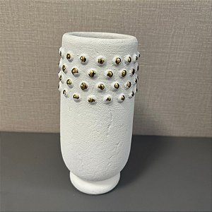 VASO EM CERAMICA BRANCO COM DETALHES DOURADO P