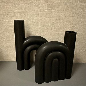 VASO EM CERAMICA PRETO G 36cm M 30cm
