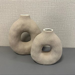 VASO EM CERAMICA CINZA G 20cm M 15cm