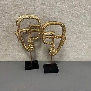 ESCULTURA FACE DOURADA G 34cm M 32cm