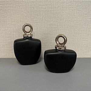 POTICHE SAND PRETO COM TAMPA PRATA M 18x15cm