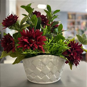 Arranjo Dalia com Folhagem Vaso Branco