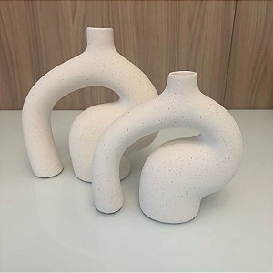 Vaso Fluxo em Ceramica Branco com Pintinhas Pretas G 28x26cm e M 22x23cm
