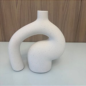 Vaso Fluxo I em Ceramica Branco com Pintinhas Pretas 28x26cm