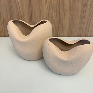 VASO ATOMO EM CERAMICA BEGE G 25cm M 18,5cm