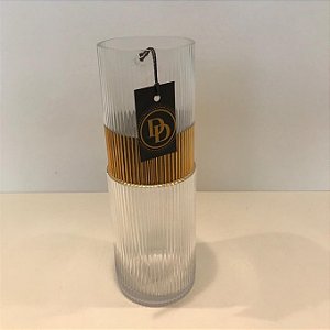 Vaso de Vidro Clear Transparente com Detalhe Dourado Grande 29x11cm