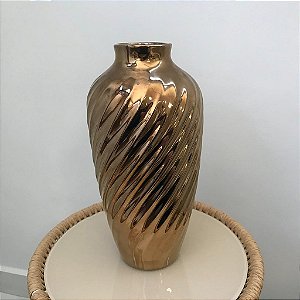 Vaso Decorativo Dourado Envelhecisdo em Espiral Grande 30x15cm