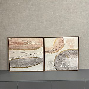 Conjunto de Quadros Abstrato Dourado, Verde e Bege com Frase 68X68 cm