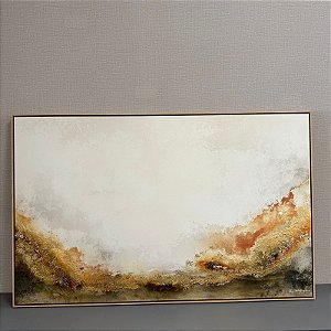 Quadro Abstrato Ocre e Verde com Folha de Ouro 1,47x93 cm