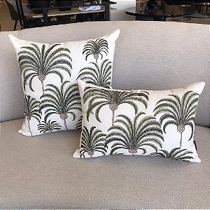 Almofadas com Bordado de Coqueiros em Linho Cru