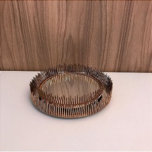 BANDEJA DE METAL ROSE E ESPELHO PRATA 25CM