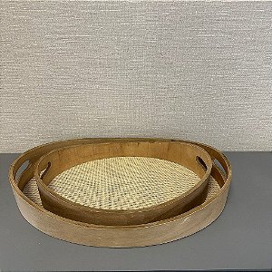 Bandeja em Madeira e Fibra Natural com Alça 40cm e 50cm