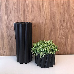 Cachepot Dubai em Ceramica Preto Fosco 14cm e 54cm