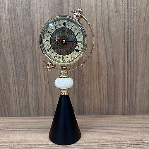 RELOGIO DE MESA DOURADO COM BASE METAL PRETO 32CM