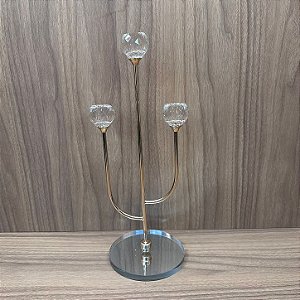 CASTICAL DE METAL COM VIDRO 3 VELAS 12X33,5CM