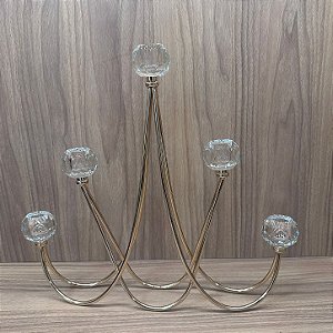 CASTIÇAL DE METAL E VIDRO 5 VELAS 37X41 X6 CM