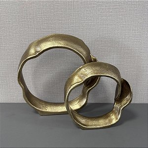 ESCULTURA ARCO ORGANICO EM POLIRESINA DOURADA G33CM E P 23CM