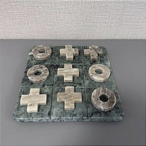 JOGO DA VELHA DECORATIVO EM MARMORE VERDE E BEGE 12x12cm