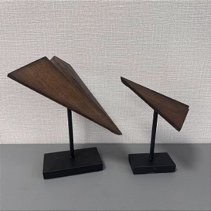 ESCULTURA AVIÃO EM MADEIRA G 31x22cm M 26x15cm