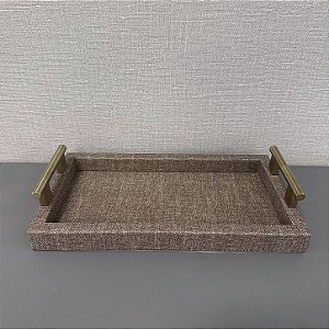 BANDEJA EM MDF COM REVESTIMENTO EM LINHO MARROM 35cm