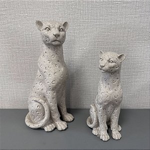 ESCULTURA LEOPARDO EM POLIRESINA BEGE G 34CM P 26CM