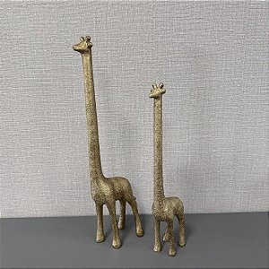 ESCULTURA GIRAFA EM POLIRESINA DOURADO G 40CM M32CM