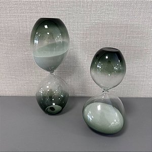 AMPULHETA EM VIDRO VERDE - TERRACOTA G 60 MINUTOS M 30 MINUTOS