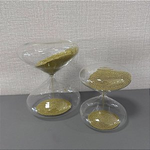 AMPULHETA EM VIDRO DOURADO - PRATA