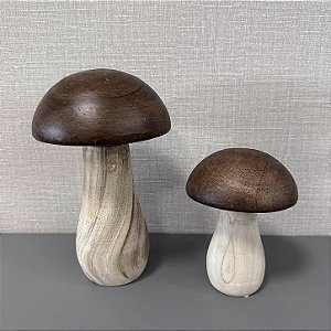 ESCULTURA COGUMELO EM MADEIRA G 24X15CM M 16X12CM