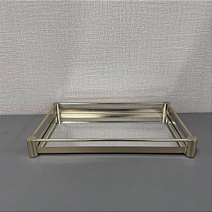 BANDEJA DOURADO EM METAL COM ESPELHO 34X21,5CM