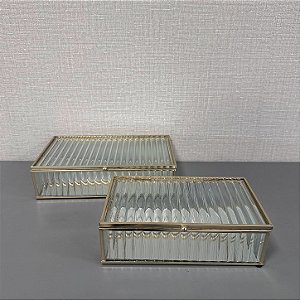 CAIXA EM METAL E VIDRO DOURADO G 25X15X6,5CM M 21X13X6,5CM