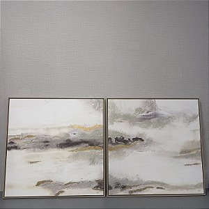 QUADRO ABSTRATO COM MASSA AREIA E FOLHA DE OURO 93X93CM