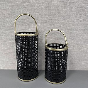 LANTERNA DE METAL PRETA E DOURADA M43x15 P34x15