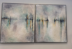 QUADRO ABSTRATO CINZA, AZUL E OCRE PINTURA DE ALMIR CANVAS 123x103cm